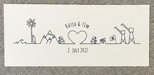 Einladung zur Hochzeit, Einladungskarte, Hochzeitseinladung mit individueller Zeichnung