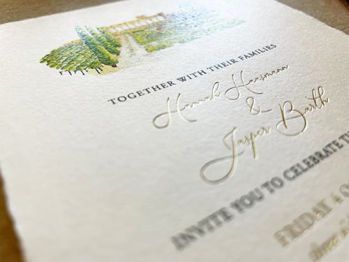 Individuelle Hochzeitskarte auf Büttenpapier mit Goldprägung