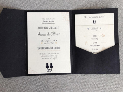 Pocketfold-Karte, Katzen, Einladung zur Hochzeit, Hochzeitseinladung