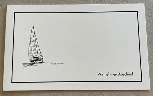 Trauerkarte mit individuellem Segelboot